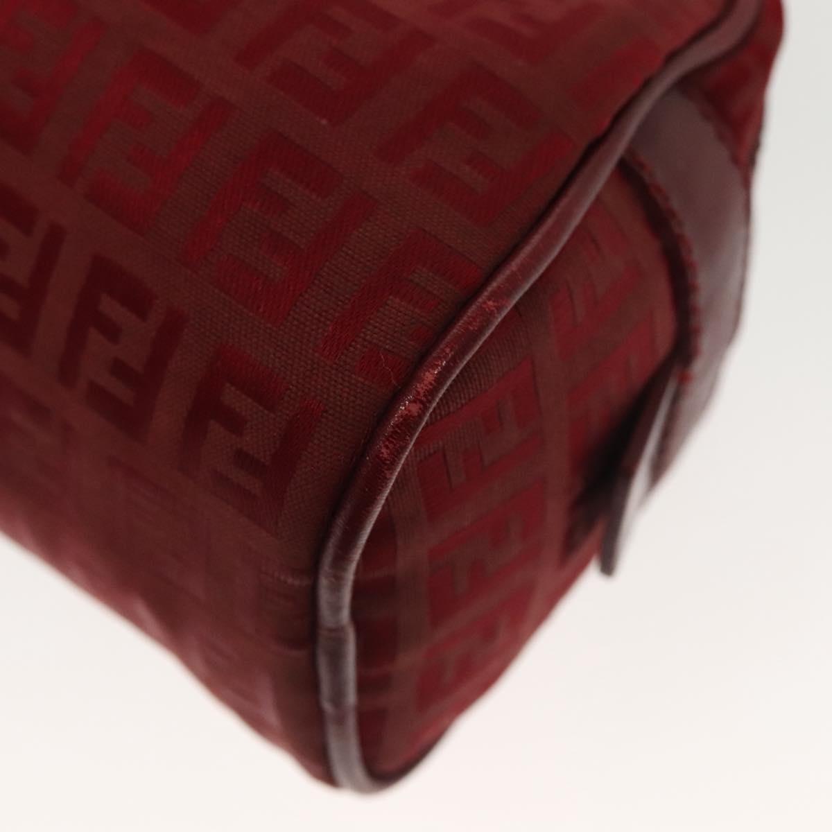 FENDI Zucchino Canvas Hand Bag Red Silver Auth 138853
