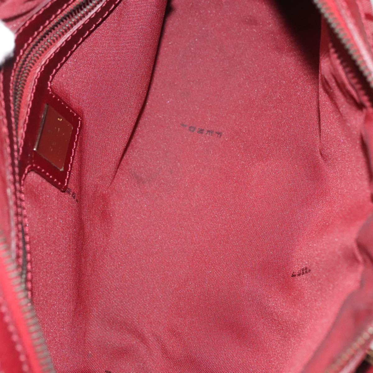 FENDI Zucchino Canvas Hand Bag Red Silver Auth 138853