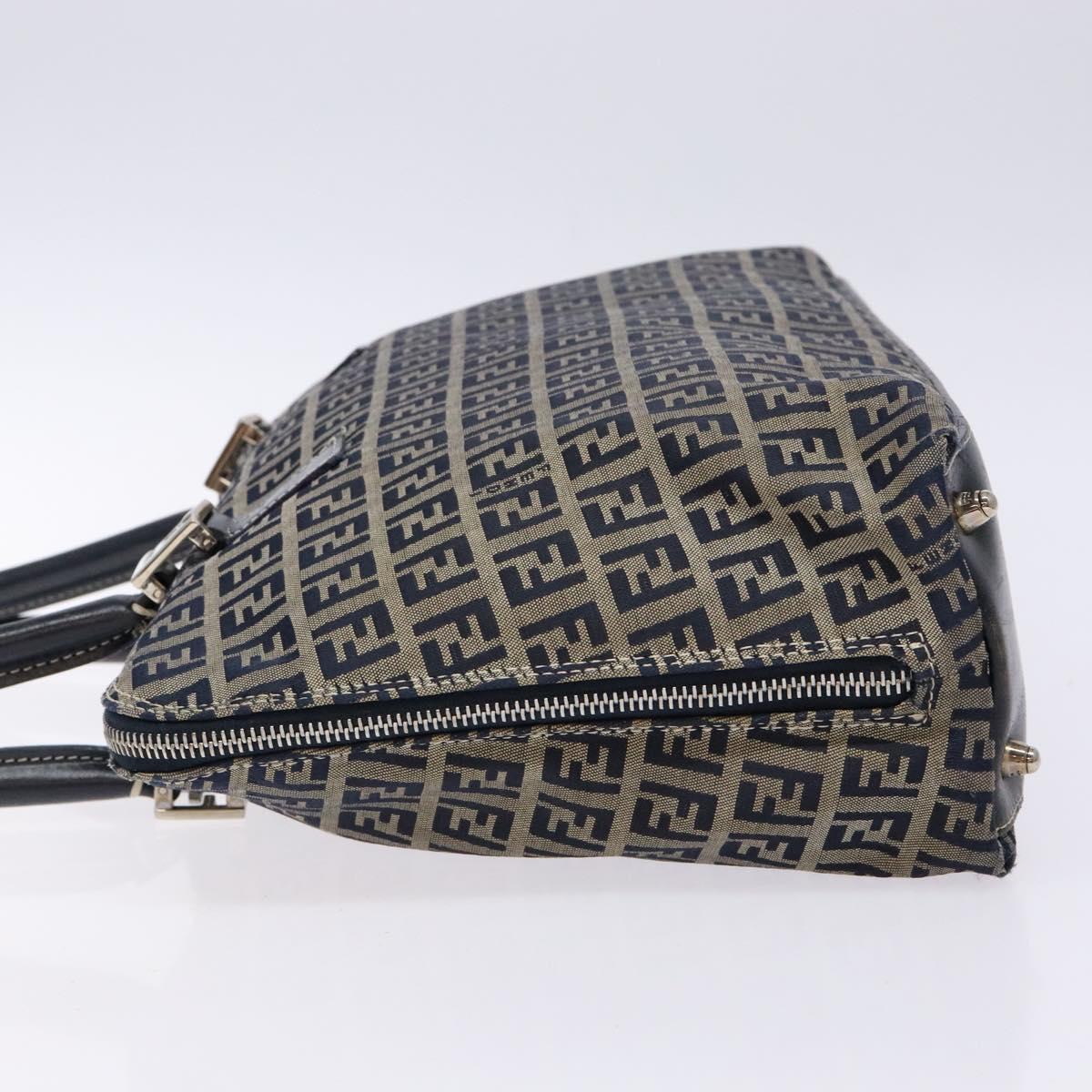 FENDI Zucchino Canvas Shoulder Bag Navy Silver Auth 138858