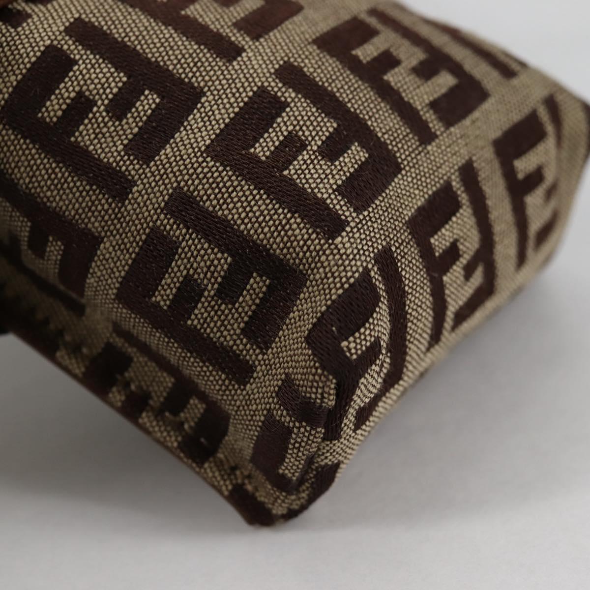 FENDI Zucchino Canvas Phone Pouch Brown Gold Auth 138859