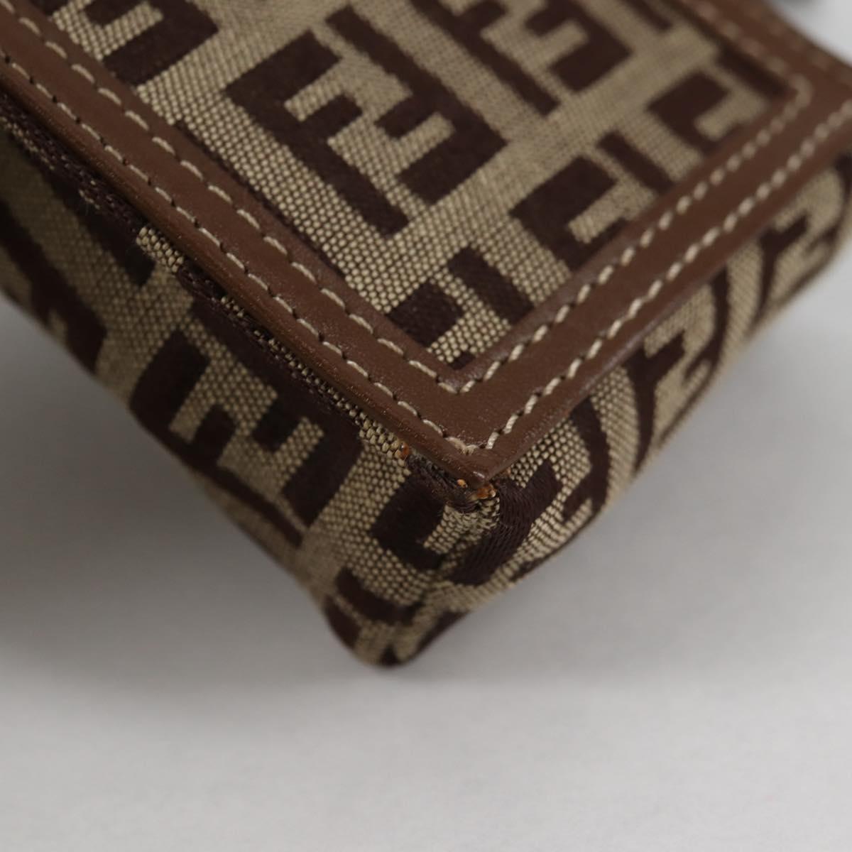FENDI Zucchino Canvas Phone Pouch Brown Gold Auth 138859