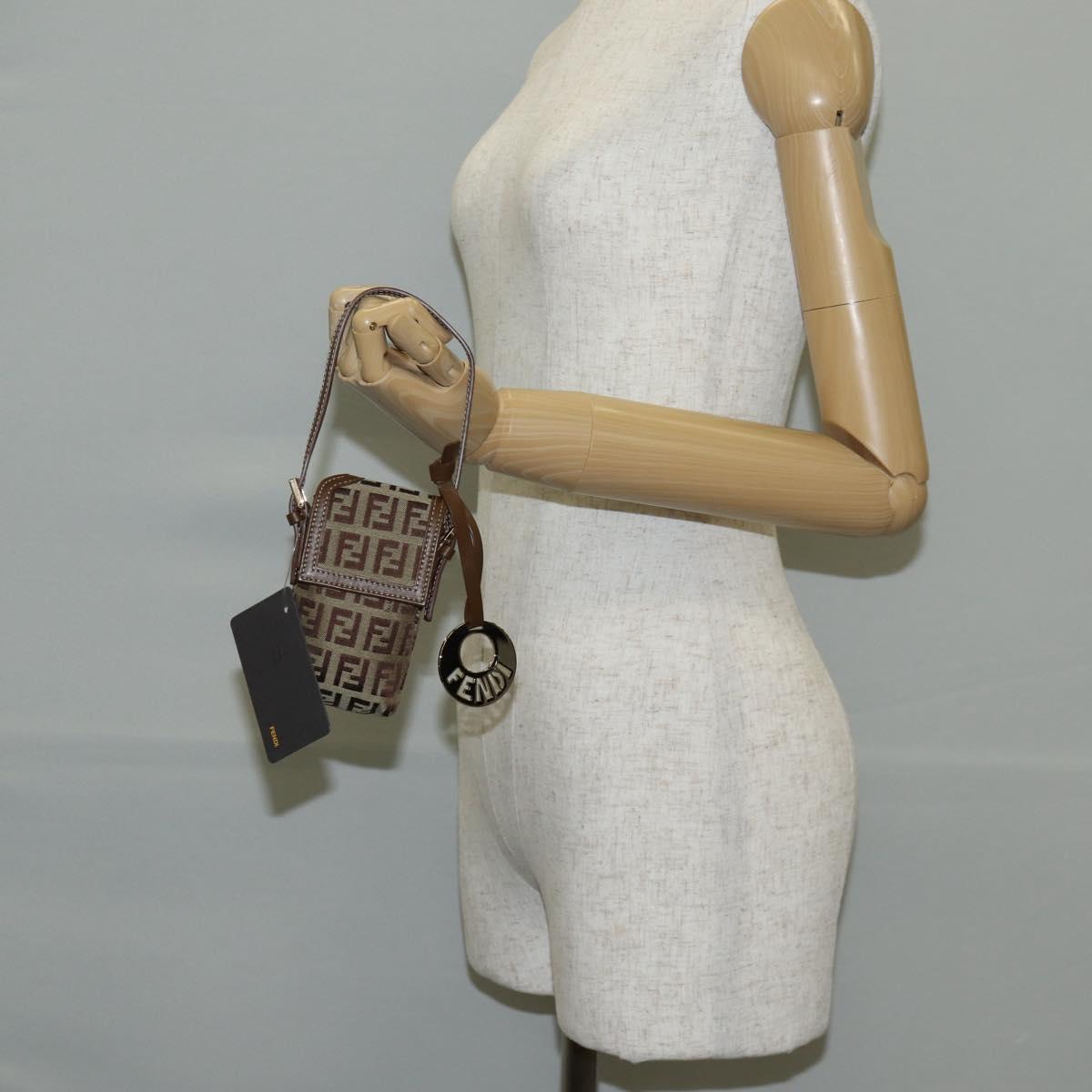FENDI Zucchino Canvas Phone Pouch Brown Gold Auth 138859