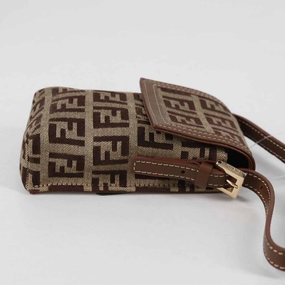FENDI Zucchino Canvas Phone Pouch Brown Gold Auth 138859