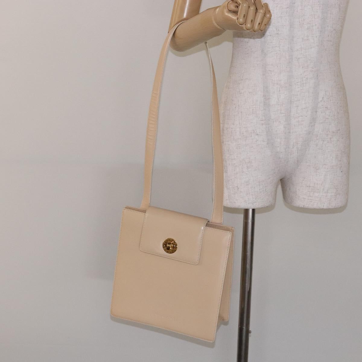 BVLGARI Shoulder Bag Leather Beige Gold Auth 138861