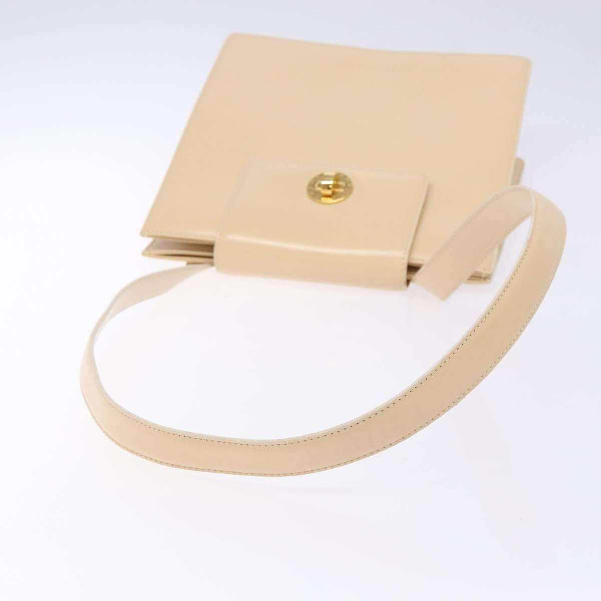 BVLGARI Shoulder Bag Leather Beige Gold Auth 138861