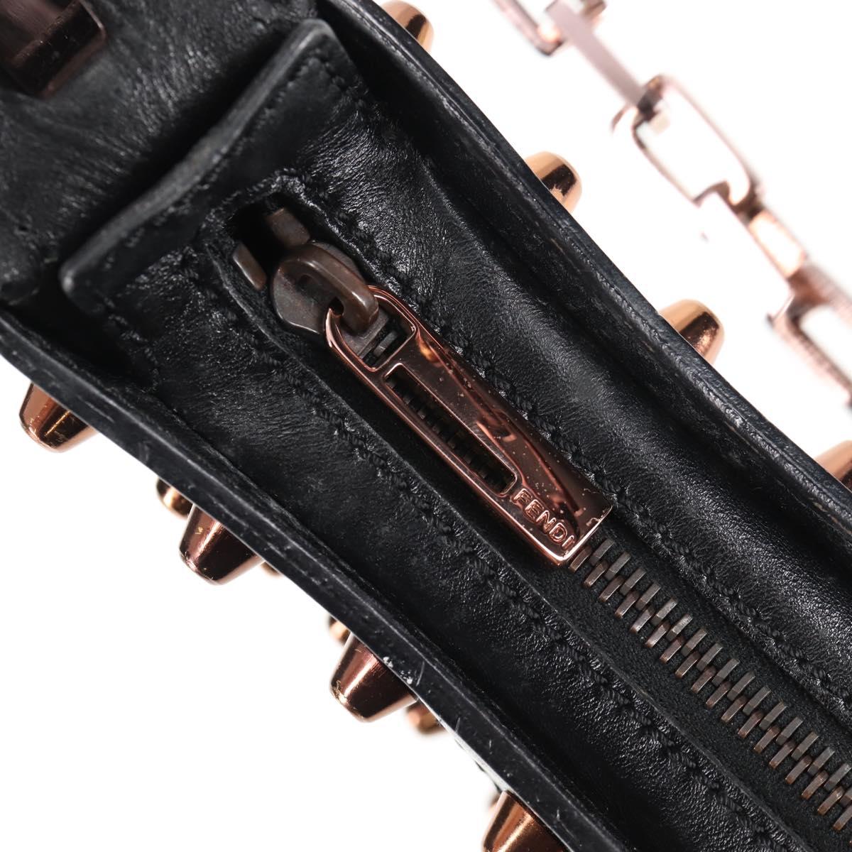 FENDI Zucchino Canvas Chain Shoulder Bag Black Brown Auth 138863V