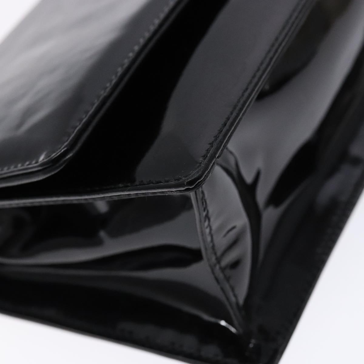 Salvatore Ferragamo Chain Gancini Shoulder Bag Enamel Black Silver Auth 138867