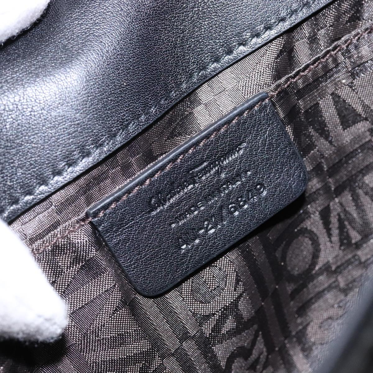 Salvatore Ferragamo Chain Gancini Shoulder Bag Enamel Black Silver Auth 138867