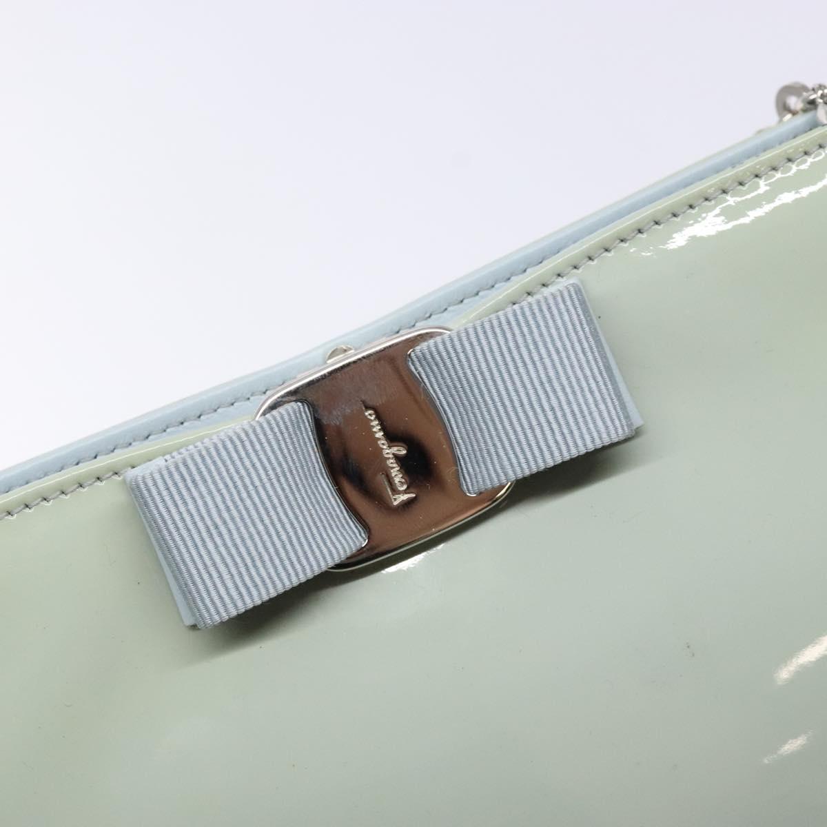 Salvatore Ferragamo Chain Vala Shoulder Bag Enamel Light Blue Silver Auth 138868