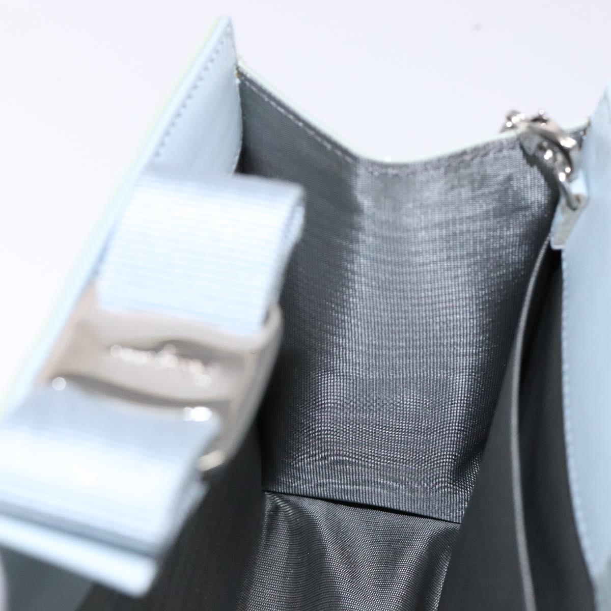 Salvatore Ferragamo Chain Vala Shoulder Bag Enamel Light Blue Silver Auth 138868