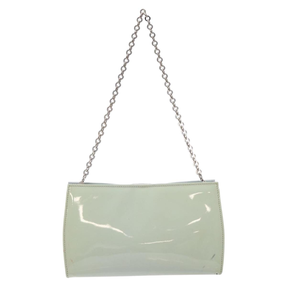 Salvatore Ferragamo Chain Vala Shoulder Bag Enamel Light Blue Silver Auth 138868