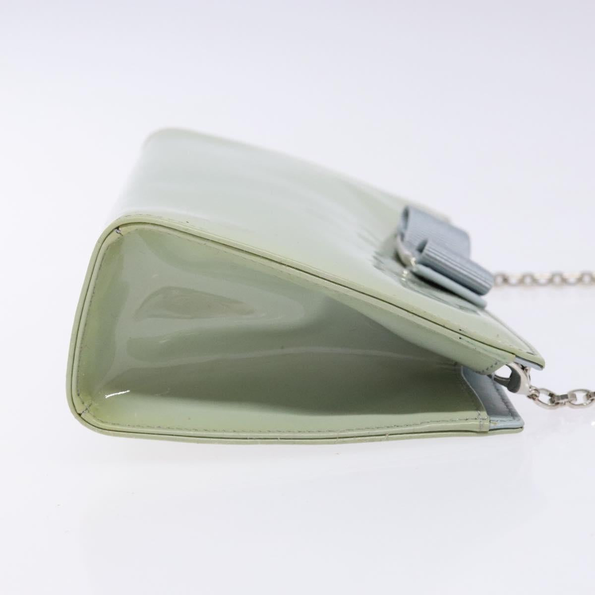 Salvatore Ferragamo Chain Vala Shoulder Bag Enamel Light Blue Silver Auth 138868