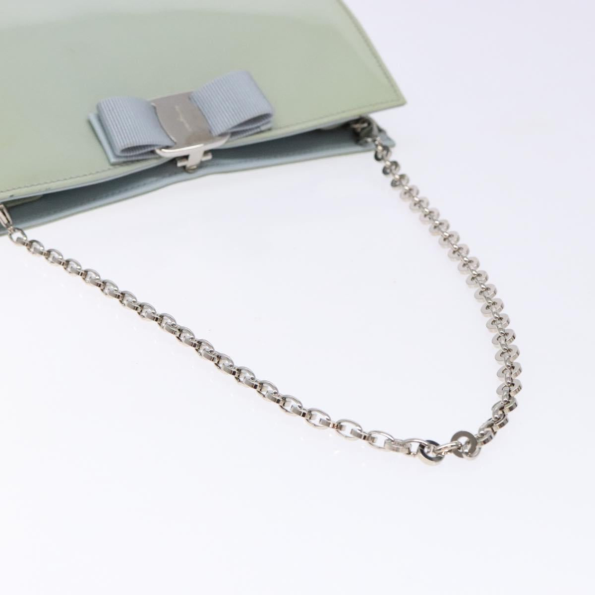 Salvatore Ferragamo Chain Vala Shoulder Bag Enamel Light Blue Silver Auth 138868