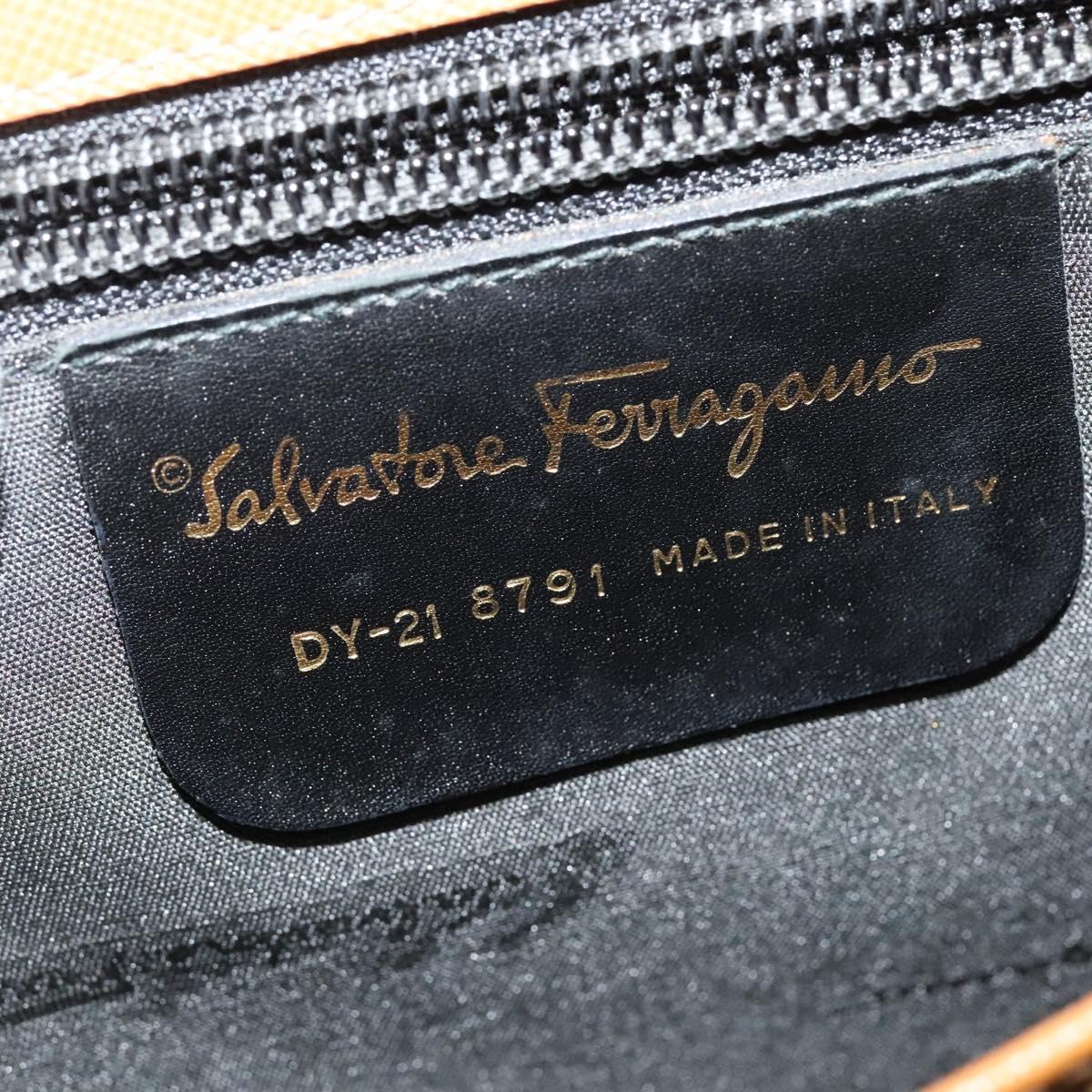 Salvatore Ferragamo Gancini Hand Bag Leather 2way Beige Gold Auth 138870