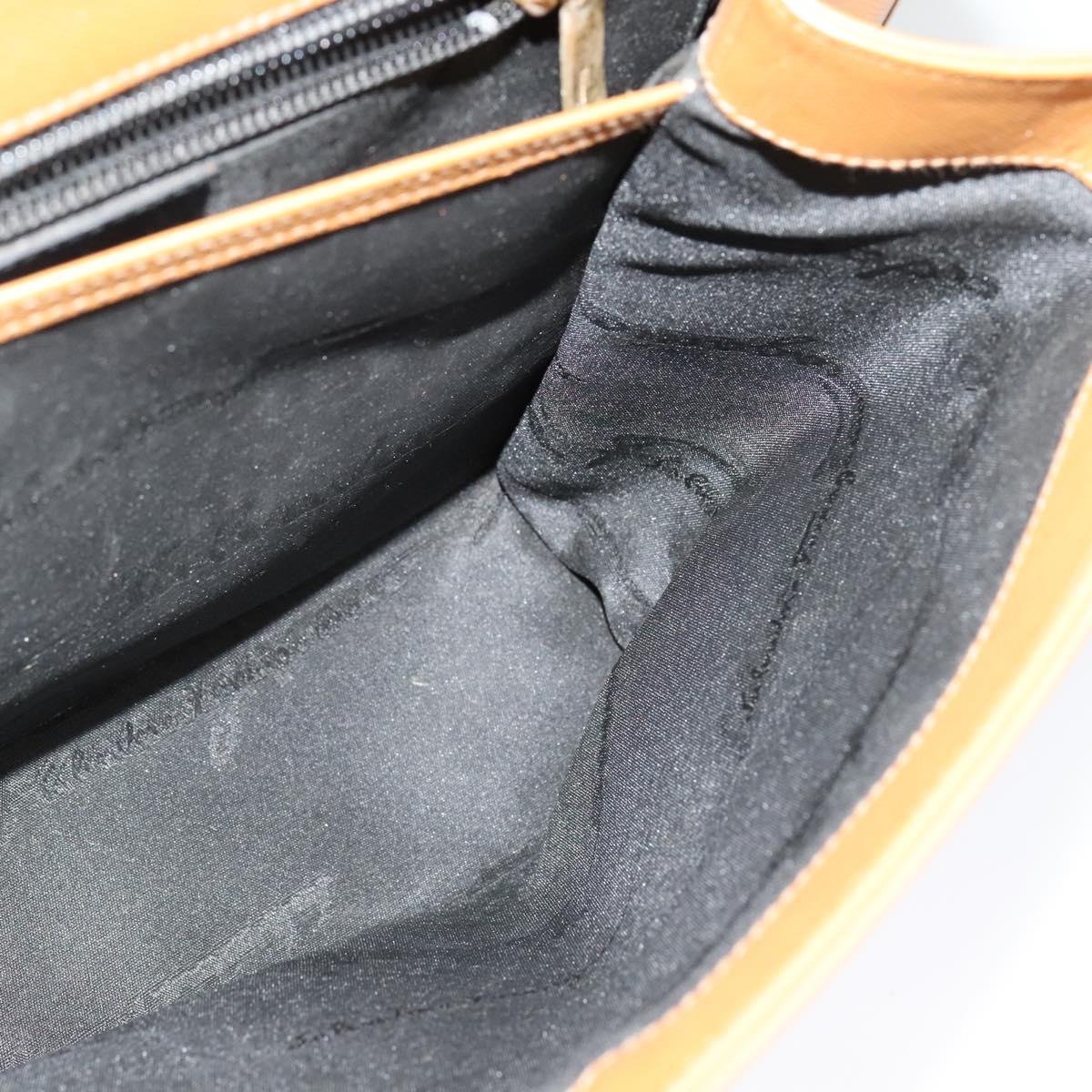 Salvatore Ferragamo Gancini Hand Bag Leather 2way Beige Gold Auth 138870