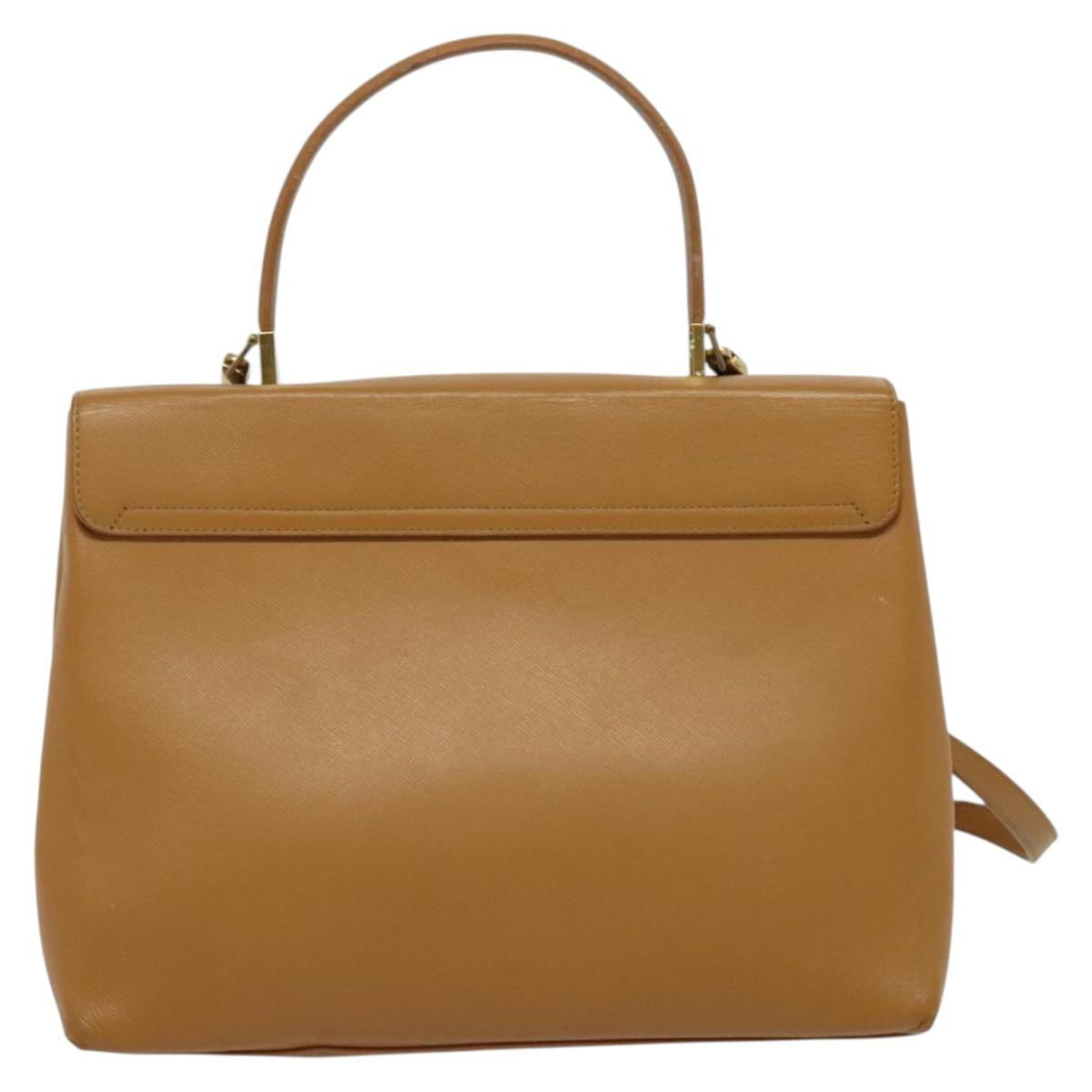 Salvatore Ferragamo Gancini Hand Bag Leather 2way Beige Gold Auth 138870
