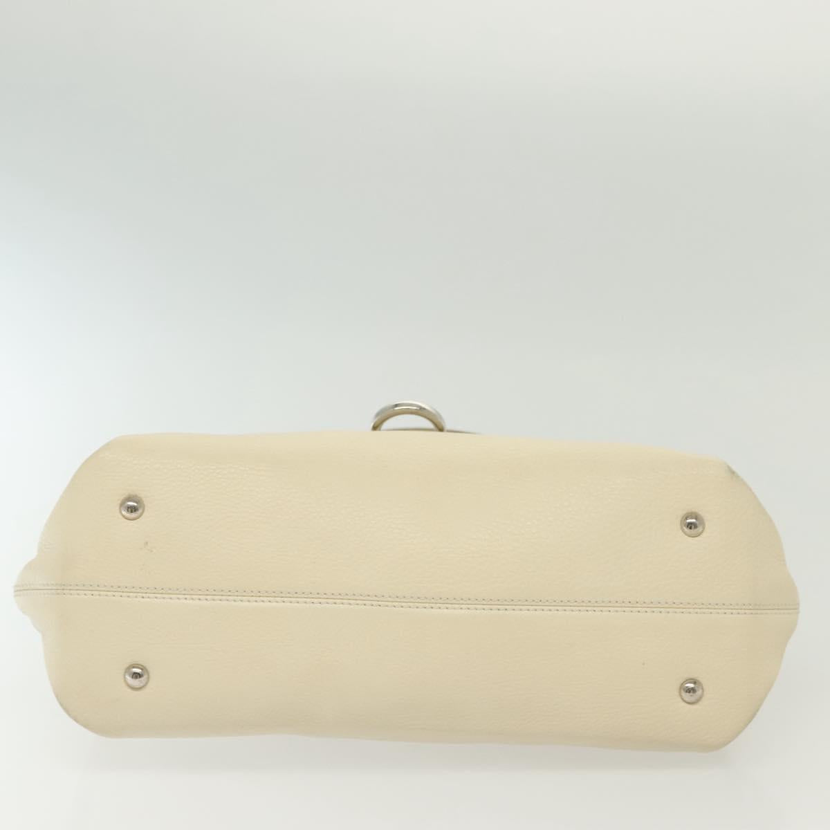 Salvatore Ferragamo Gancini Shoulder Bag Leather White Silver Auth 138871