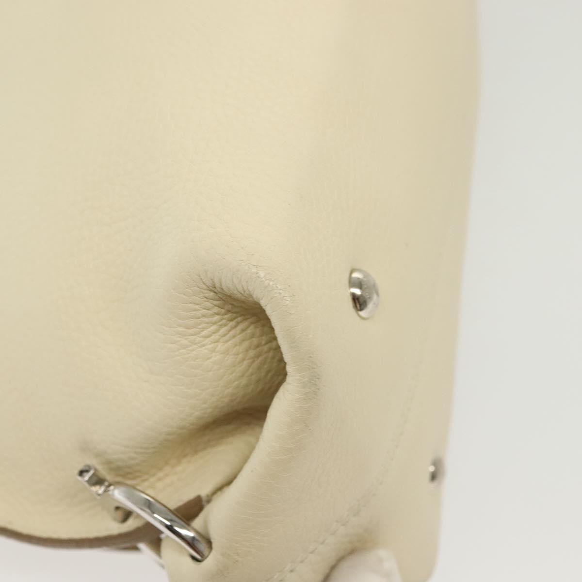 Salvatore Ferragamo Gancini Shoulder Bag Leather White Silver Auth 138871