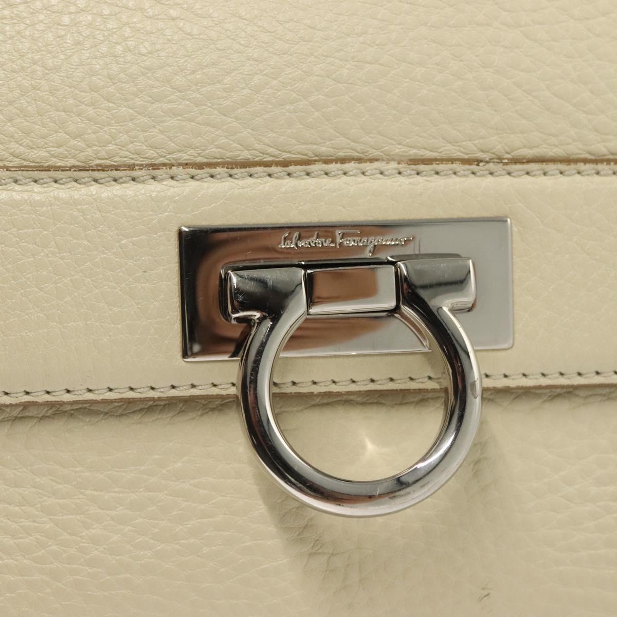 Salvatore Ferragamo Gancini Shoulder Bag Leather White Silver Auth 138871