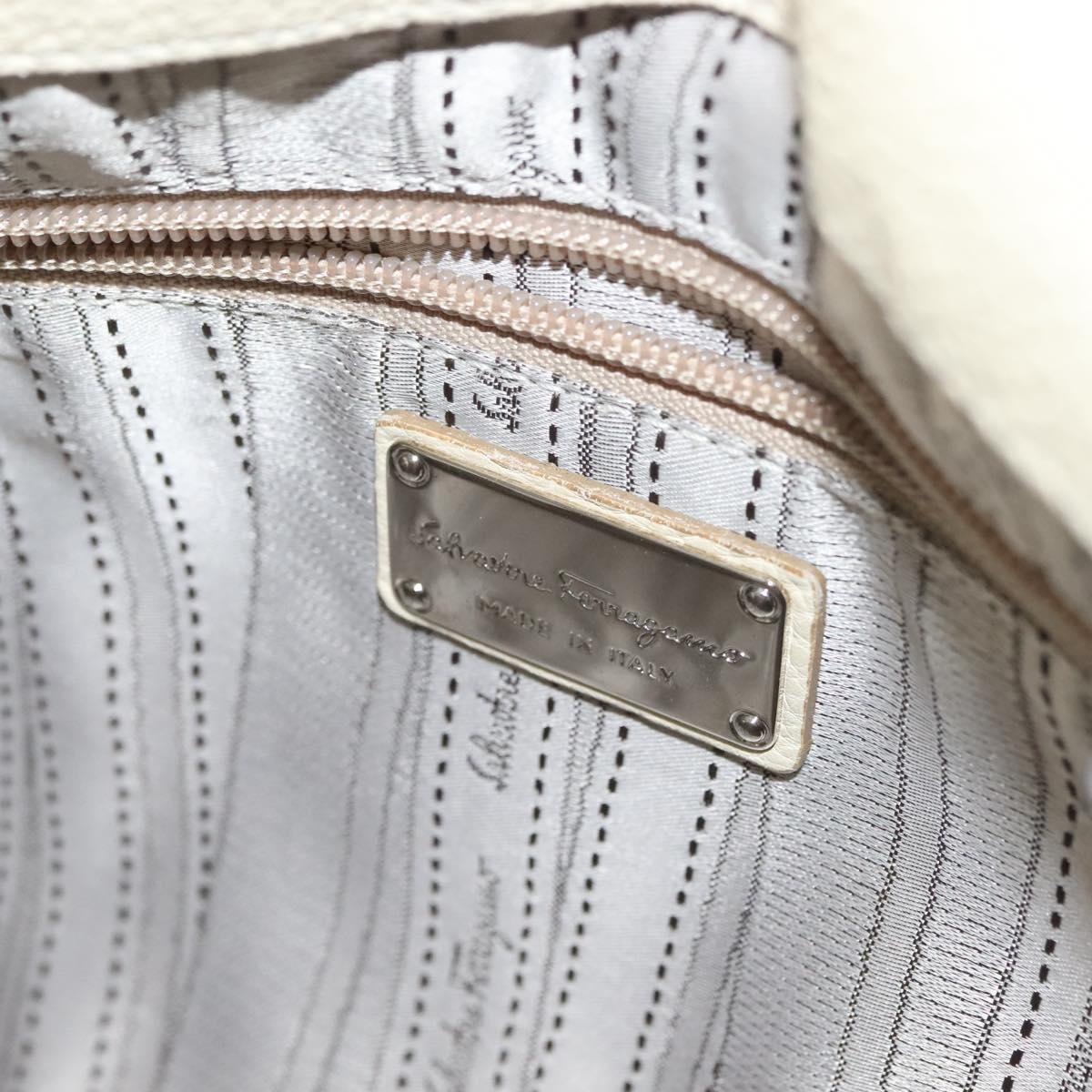 Salvatore Ferragamo Gancini Shoulder Bag Leather White Silver Auth 138871