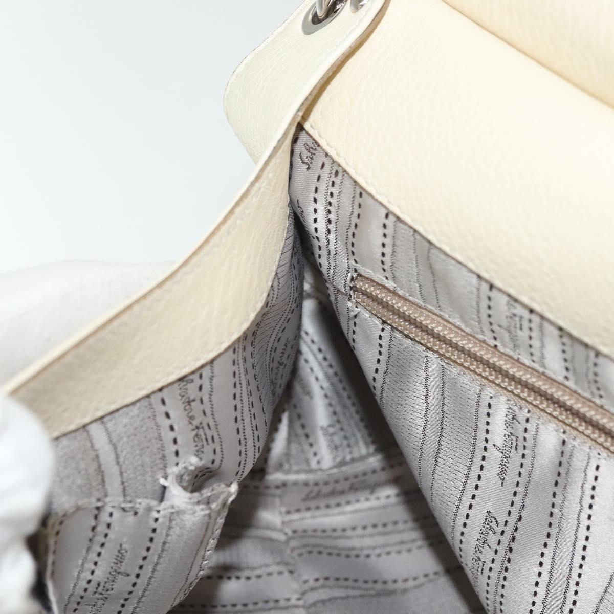 Salvatore Ferragamo Gancini Shoulder Bag Leather White Silver Auth 138871