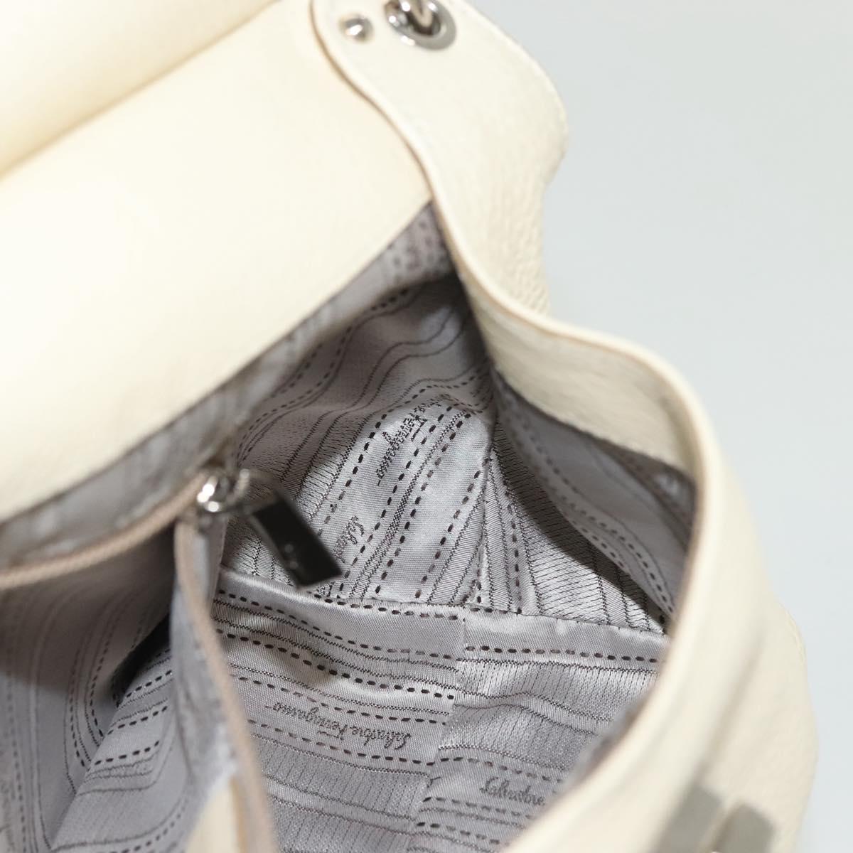 Salvatore Ferragamo Gancini Shoulder Bag Leather White Silver Auth 138871