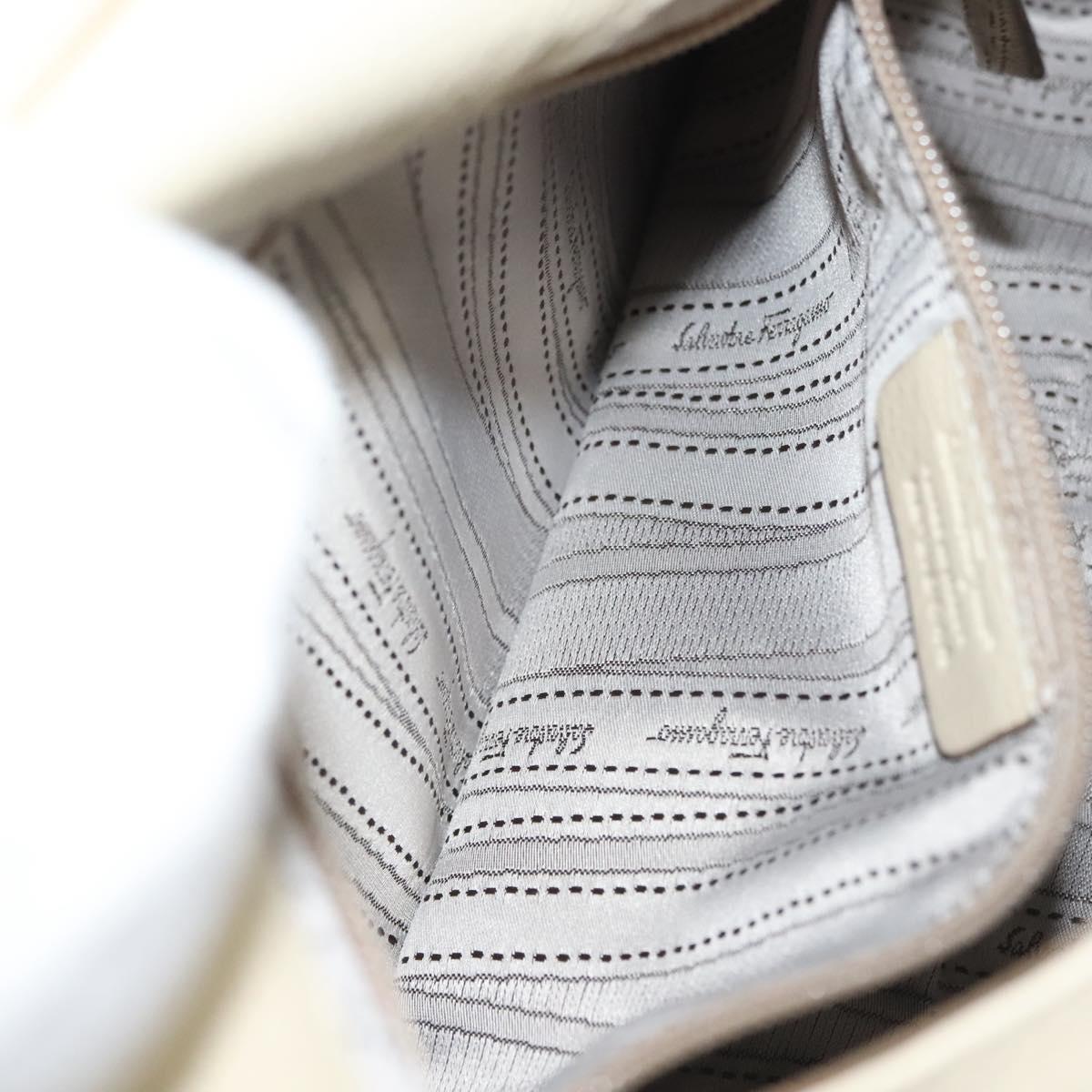 Salvatore Ferragamo Gancini Shoulder Bag Leather White Silver Auth 138871