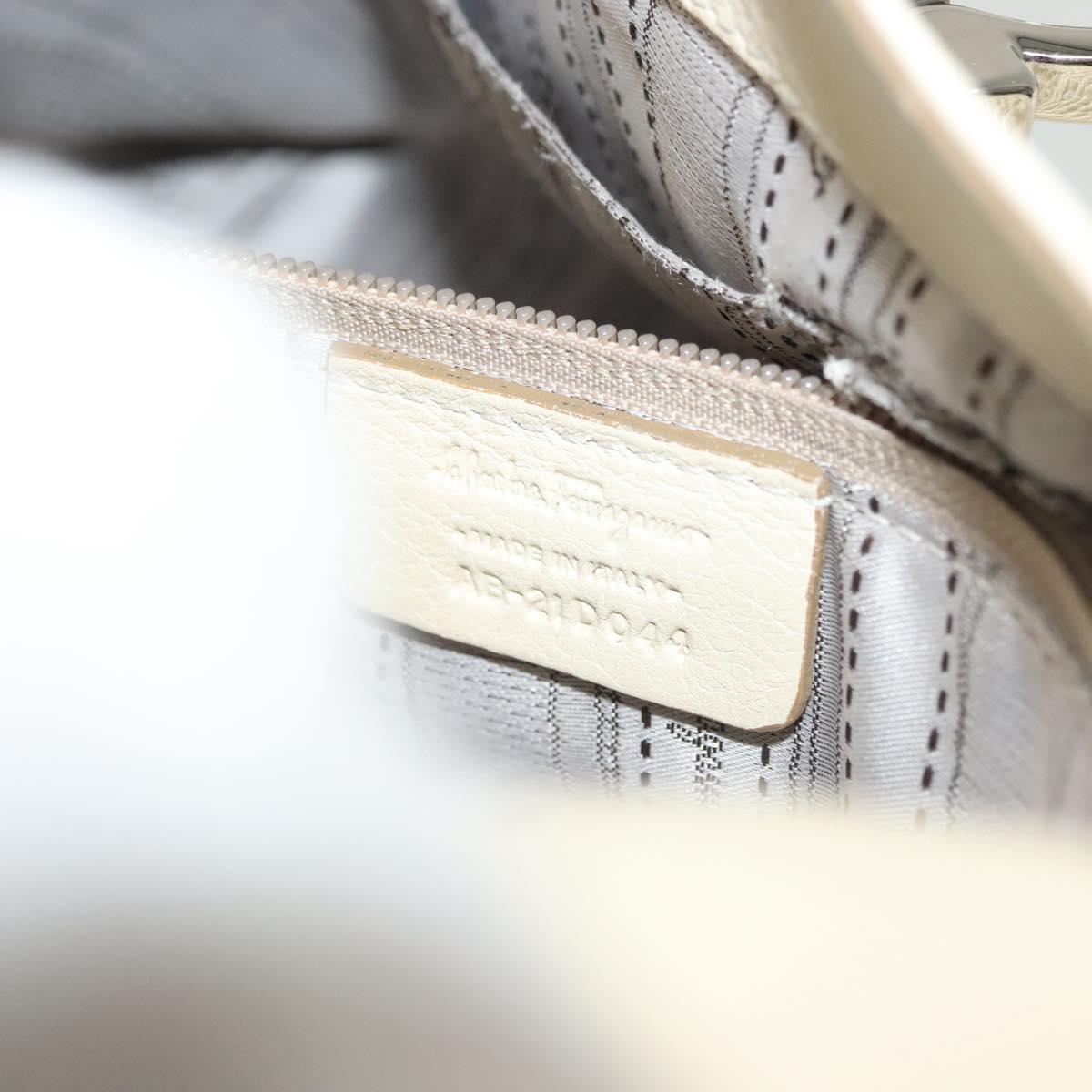 Salvatore Ferragamo Gancini Shoulder Bag Leather White Silver Auth 138871