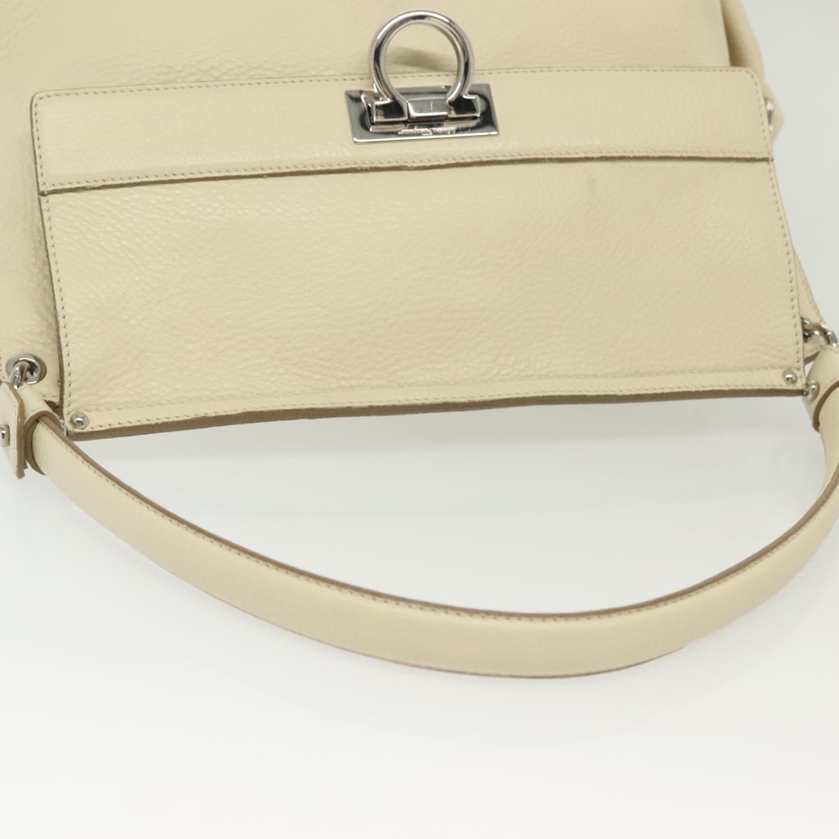 Salvatore Ferragamo Gancini Shoulder Bag Leather White Silver Auth 138871