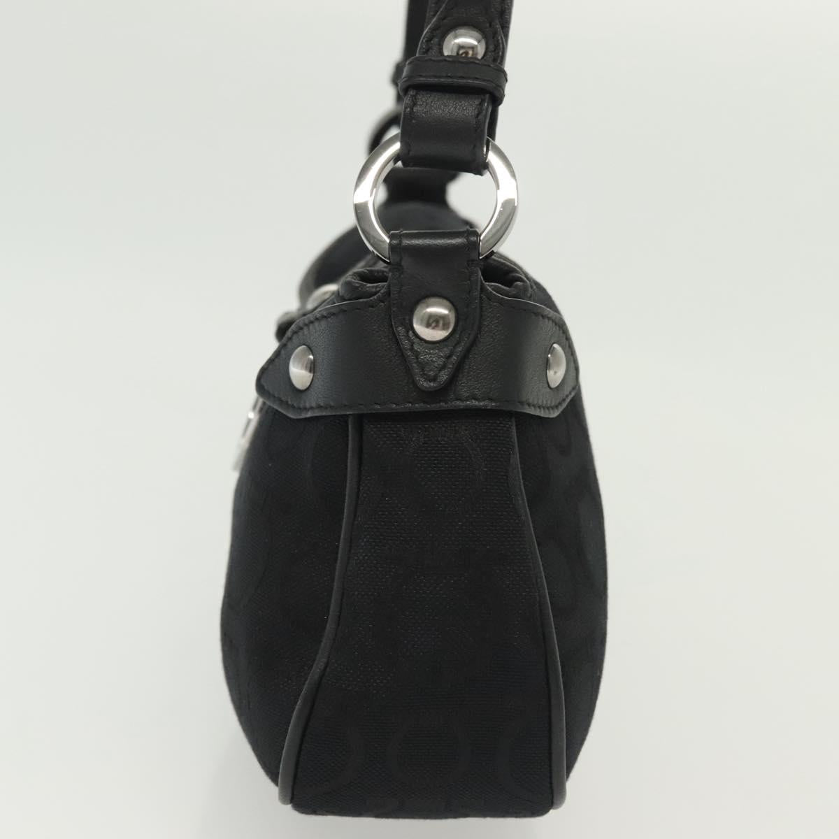 Salvatore Ferragamo Gancini Hand Bag Canvas Black Silver Auth 138872