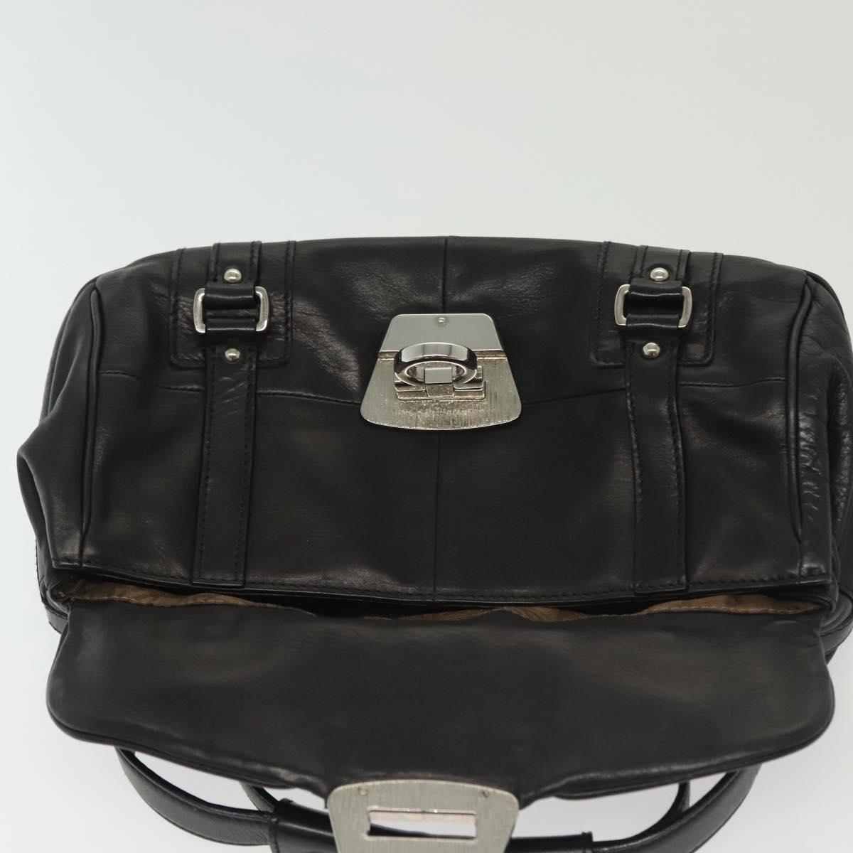 Salvatore Ferragamo Gancini Hand Bag Leather Black Silver Auth 138873