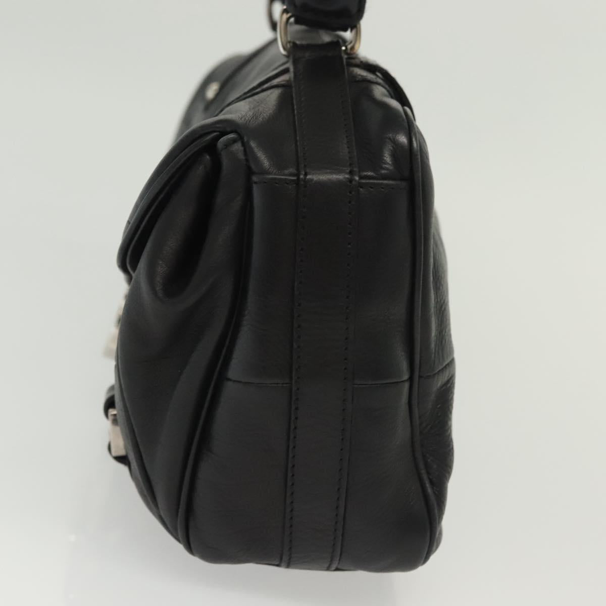 Salvatore Ferragamo Gancini Hand Bag Leather Black Silver Auth 138873