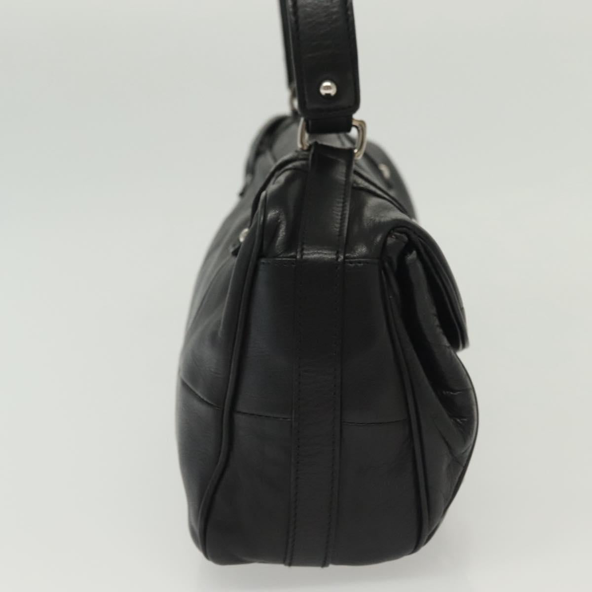 Salvatore Ferragamo Gancini Hand Bag Leather Black Silver Auth 138873
