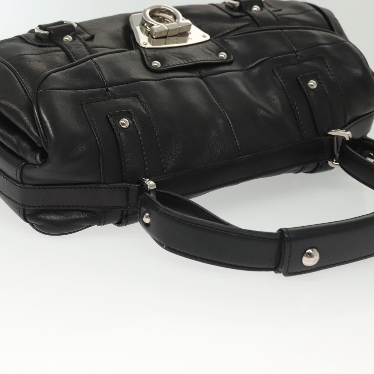 Salvatore Ferragamo Gancini Hand Bag Leather Black Silver Auth 138873