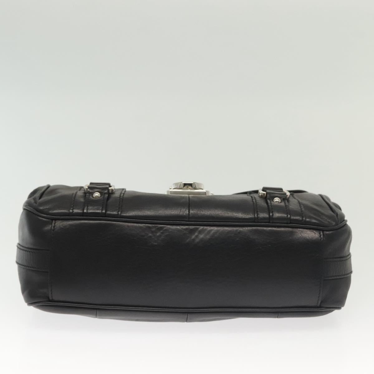 Salvatore Ferragamo Gancini Hand Bag Leather Black Silver Auth 138873