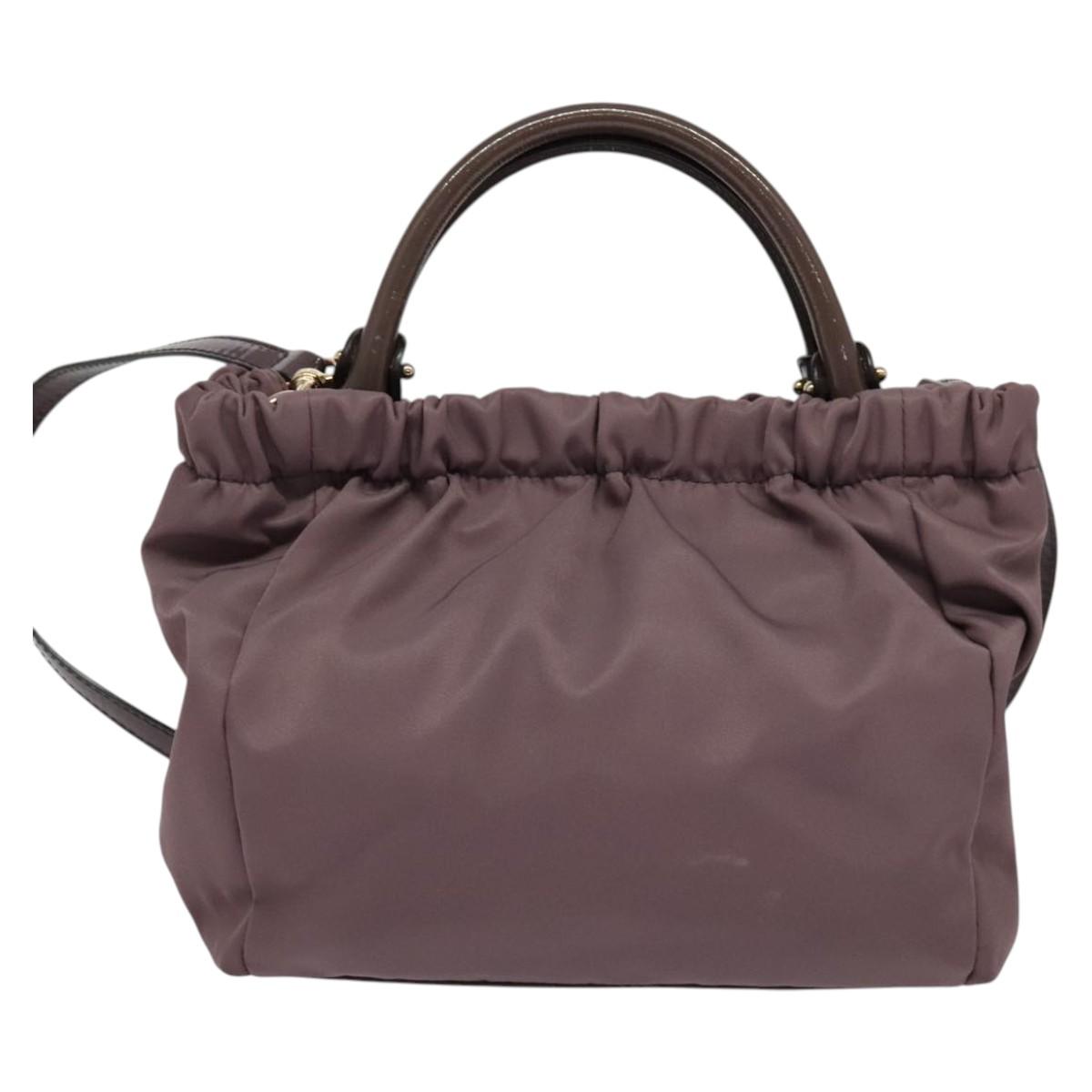 Salvatore Ferragamo Vala Hand Bag Nylon Enamel 2way Purple Silver Auth 138874
