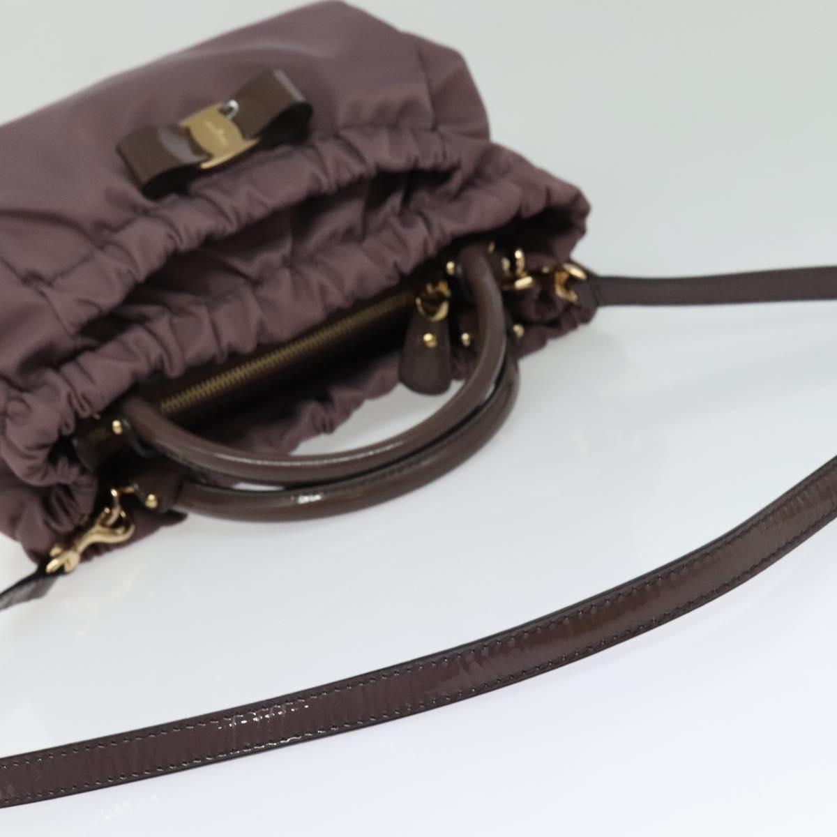 Salvatore Ferragamo Vala Hand Bag Nylon Enamel 2way Purple Silver Auth 138874