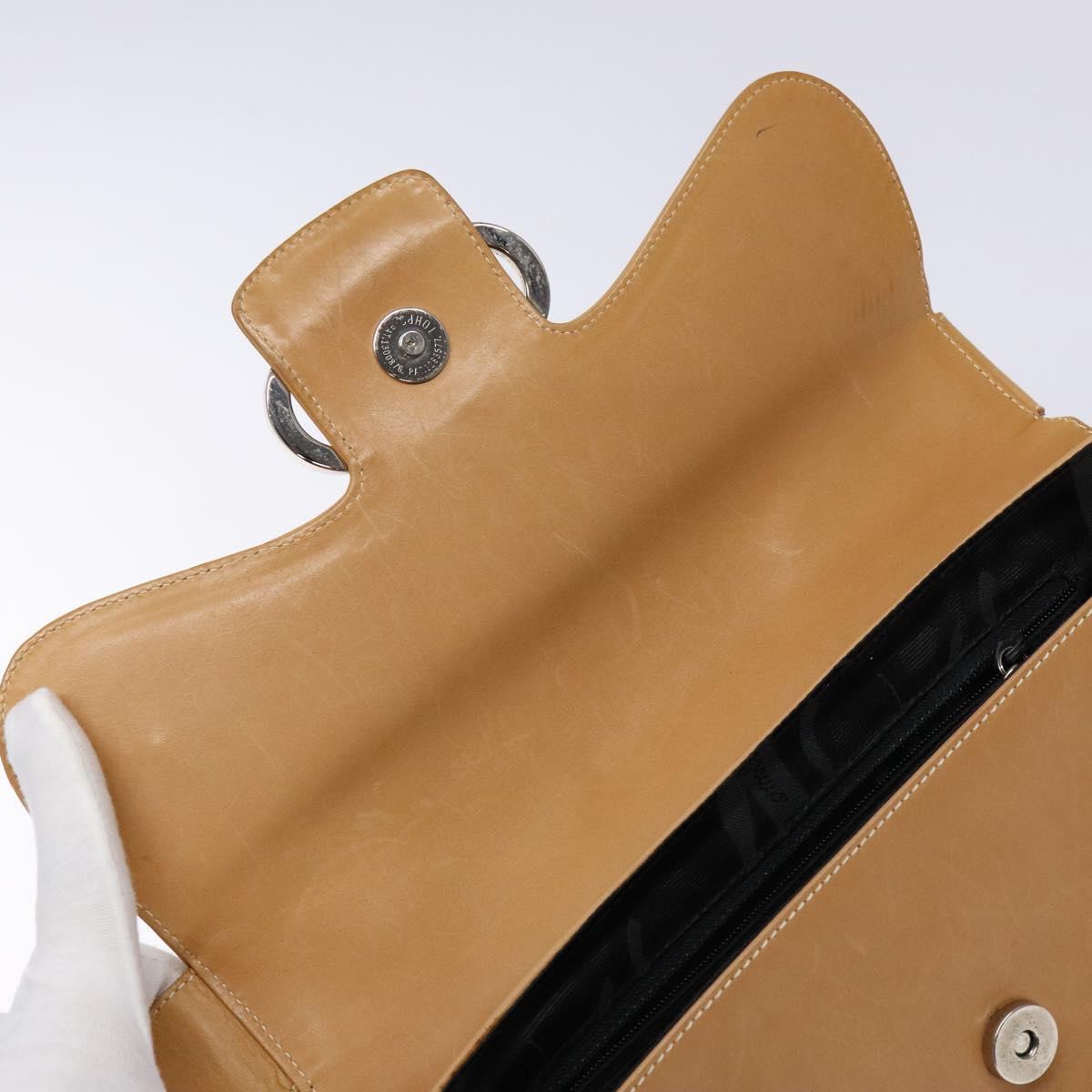Salvatore Ferragamo Gancini Shoulder Bag Leather Beige Silver Auth 138875