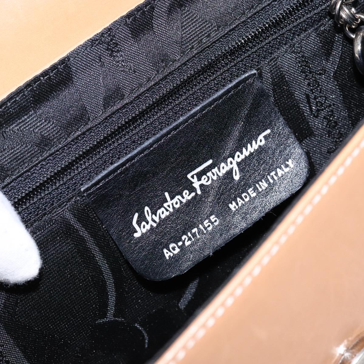Salvatore Ferragamo Gancini Shoulder Bag Leather Beige Silver Auth 138875