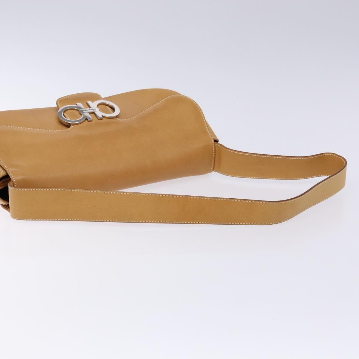 Salvatore Ferragamo Gancini Shoulder Bag Leather Beige Silver Auth 138875
