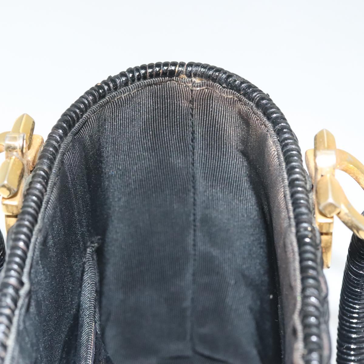 Salvatore Ferragamo Gancini Hand Bag Rattan Black Gold Auth 138876A
