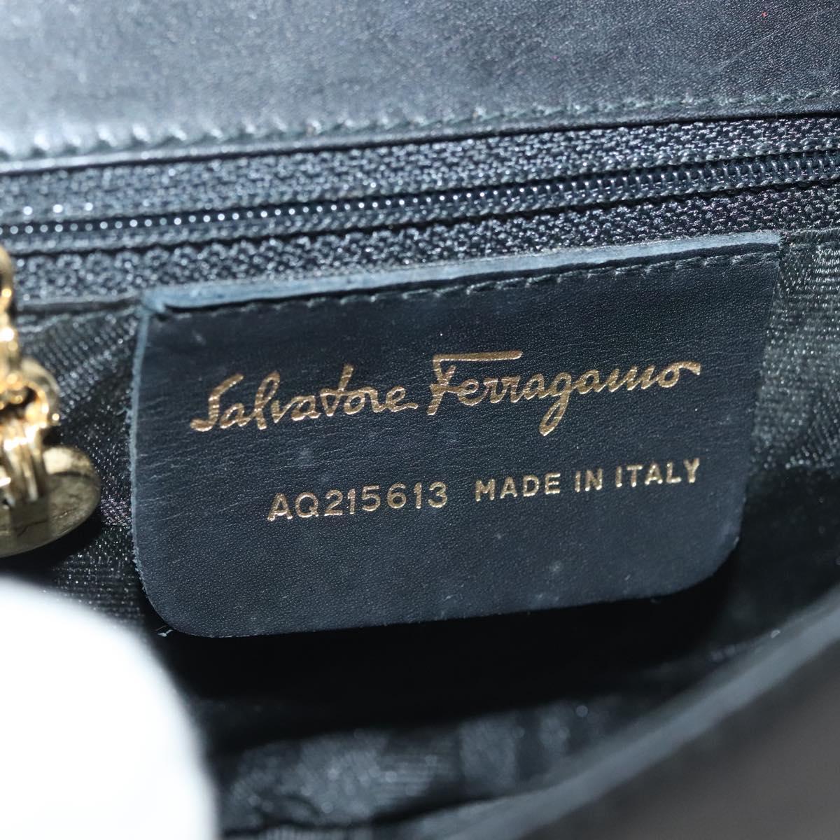 Salvatore Ferragamo Gancini Chain Shoulder Bag Leather Black Gold Auth 138877
