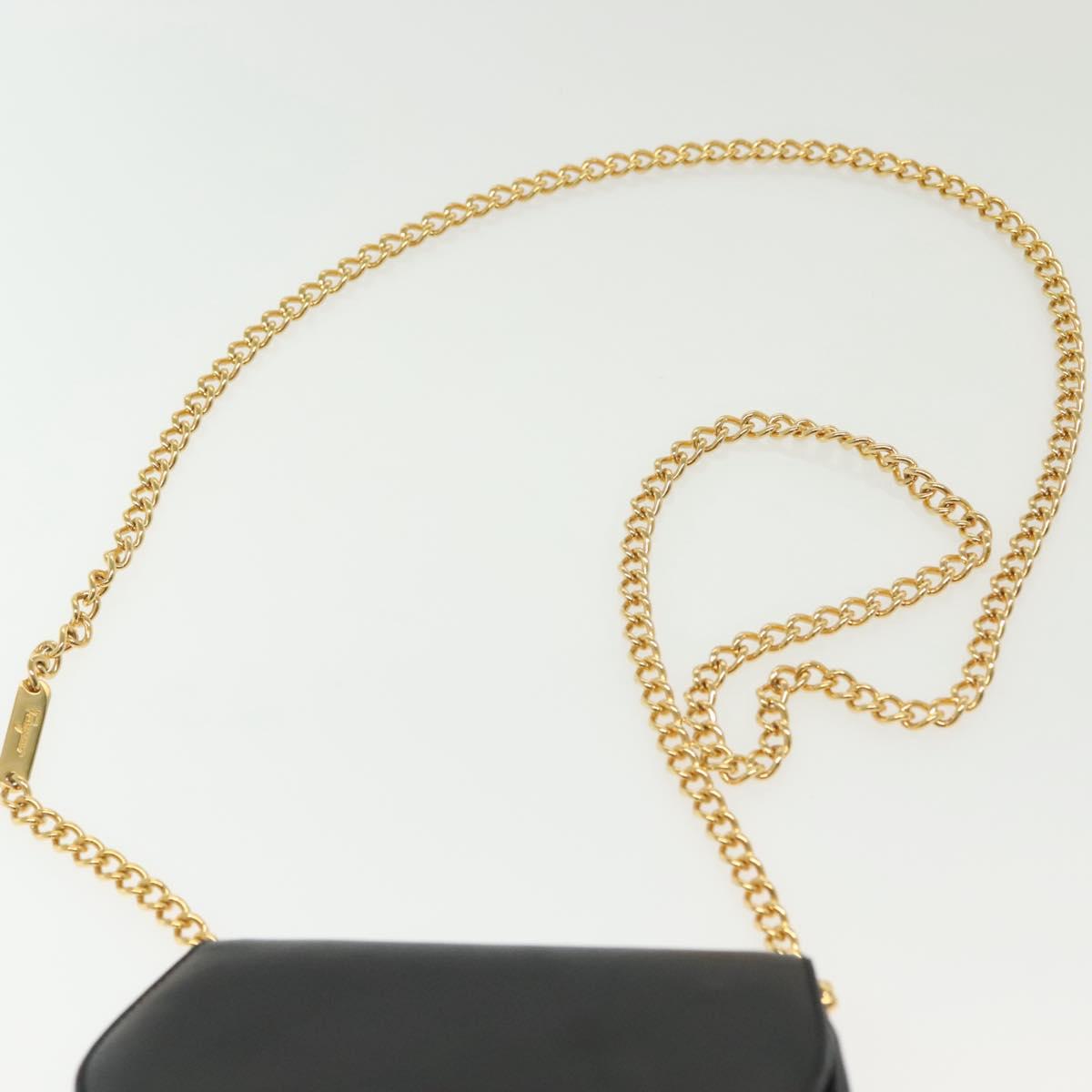 Salvatore Ferragamo Gancini Chain Shoulder Bag Leather Black Gold Auth 138877