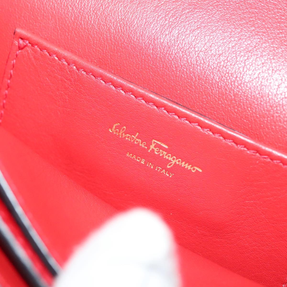 Salvatore Ferragamo Chain Vala Shoulder Bag Leather Red Gold Auth 138878