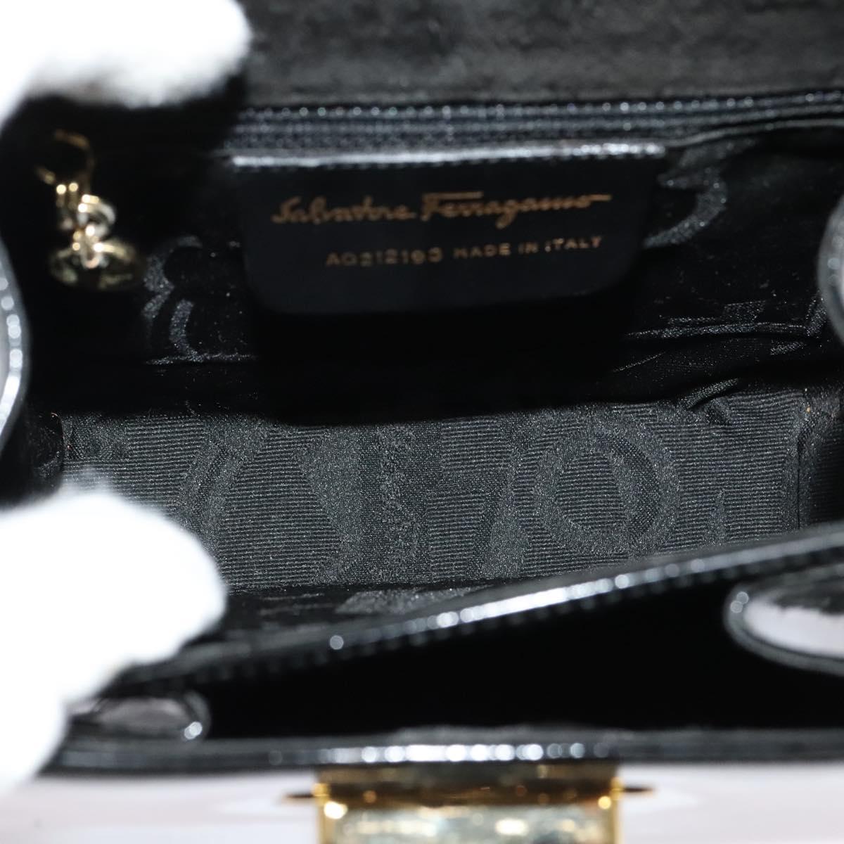 Salvatore Ferragamo Gancini Hand Bag Enamel 2way Black Gold Auth 138879