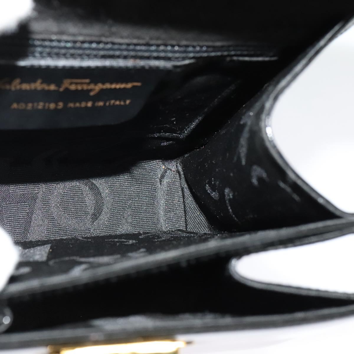 Salvatore Ferragamo Gancini Hand Bag Enamel 2way Black Gold Auth 138879