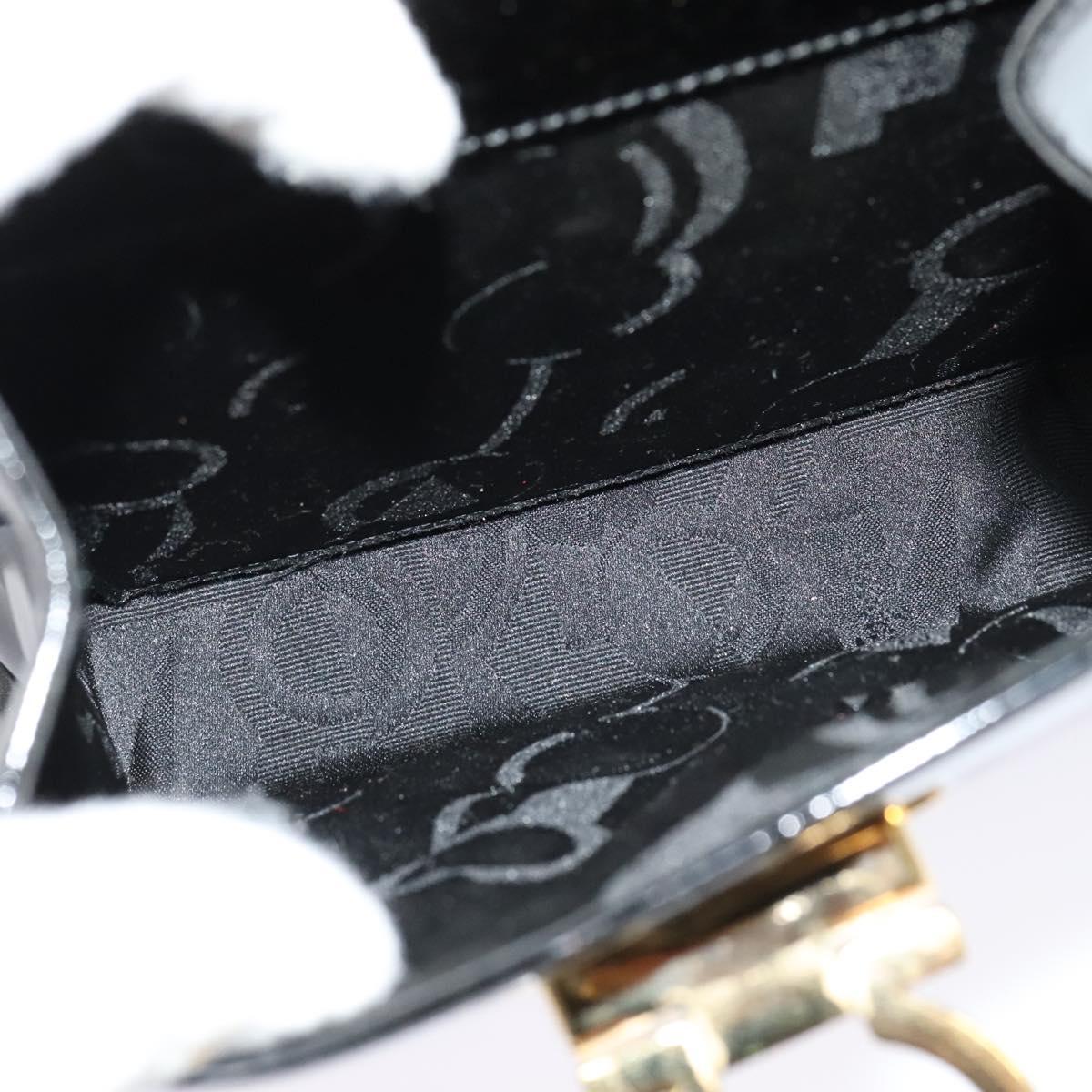 Salvatore Ferragamo Gancini Hand Bag Enamel 2way Black Gold Auth 138879