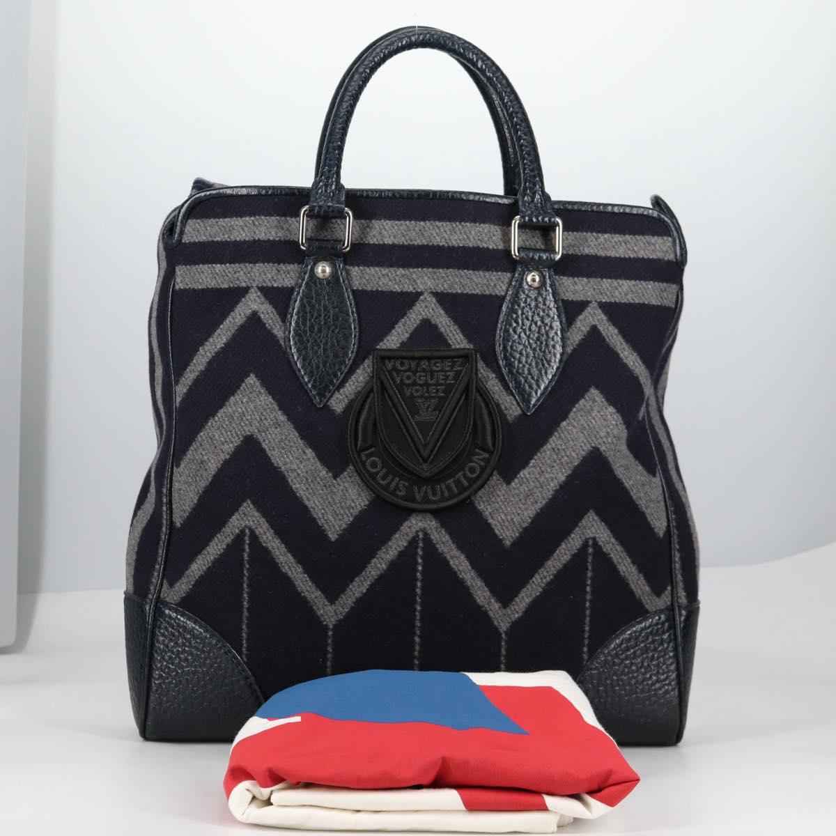 LOUIS VUITTON Cabas Vale Karakoram Hand Bag Wool Navy M95240 LV Auth 138949SAV