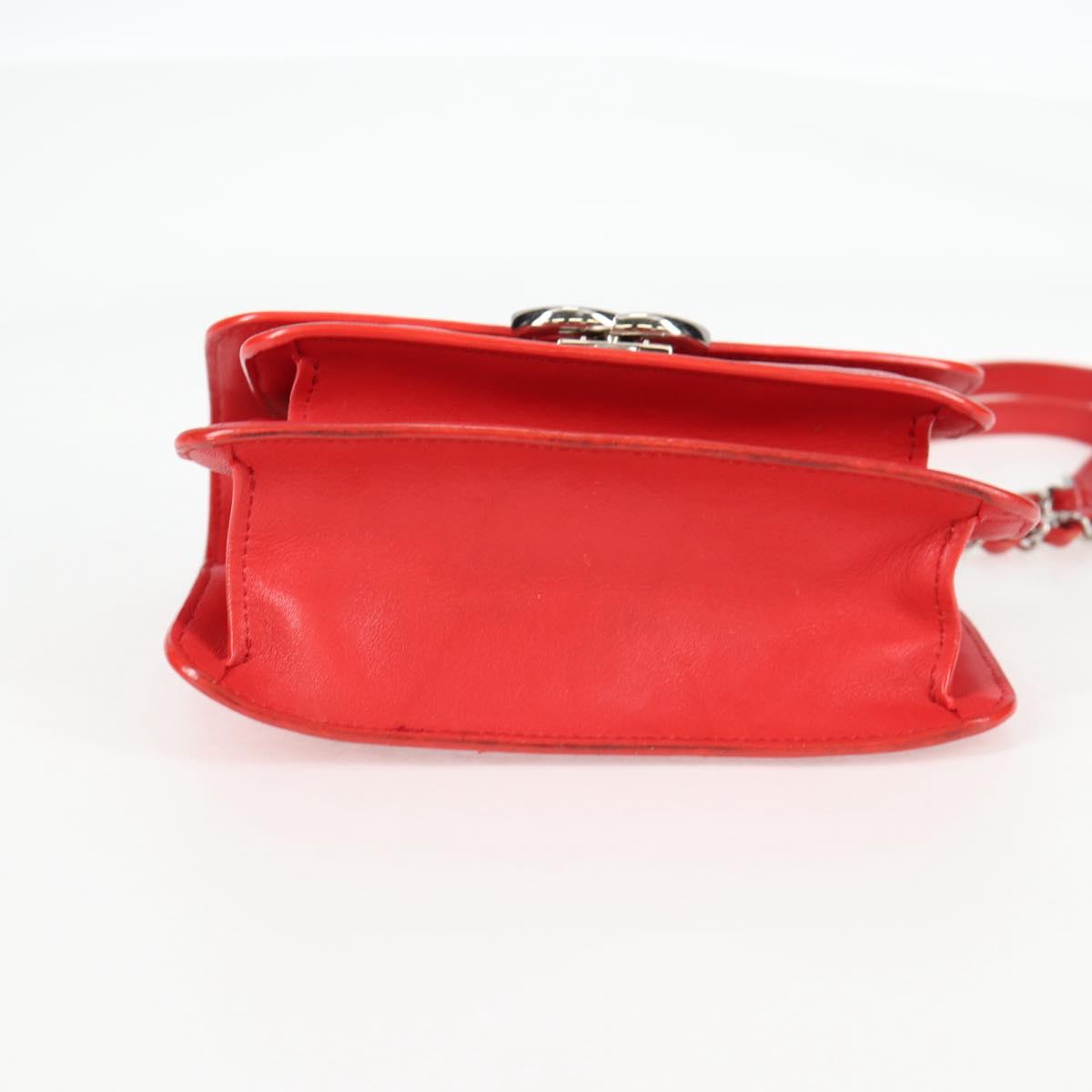 CHANEL Matelasse Chain Shoulder Bag Leather Red Silver CC Auth 138980M