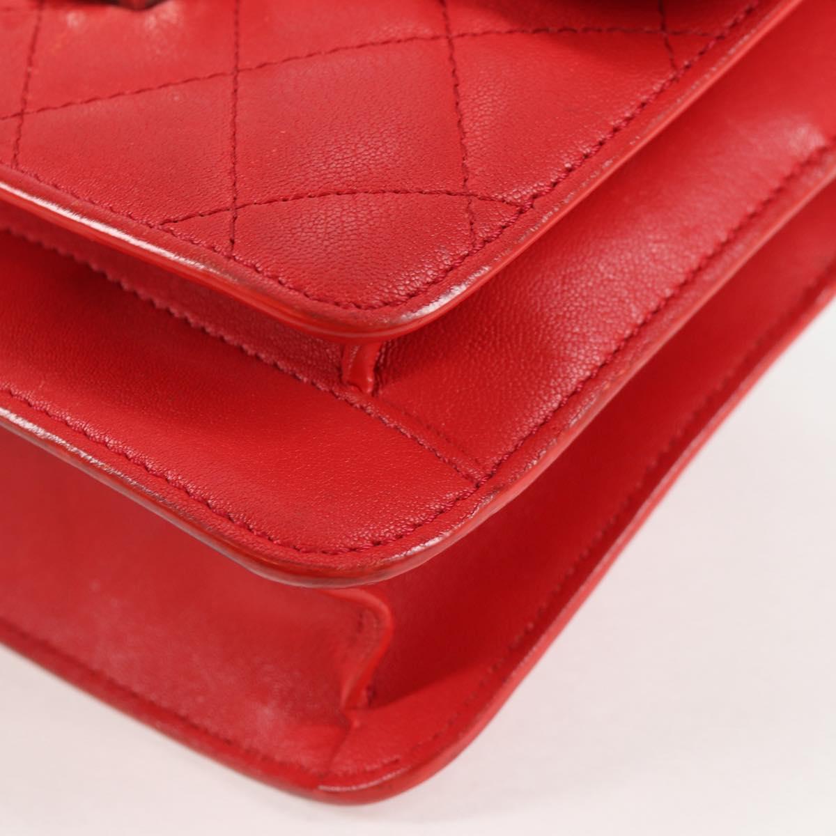 CHANEL Matelasse Chain Shoulder Bag Leather Red Silver CC Auth 138980M
